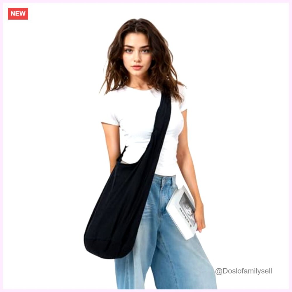 Handmade Cotton Crossbody Bag Lightweight Boho Travel Purse with Zipper - Picture 2 of 7